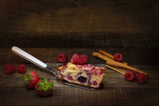 cake slice stuffed with berries and cinnamon
