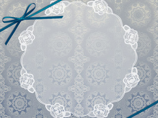 リボンと薔薇のドイリーのカード レース グレー シルバー