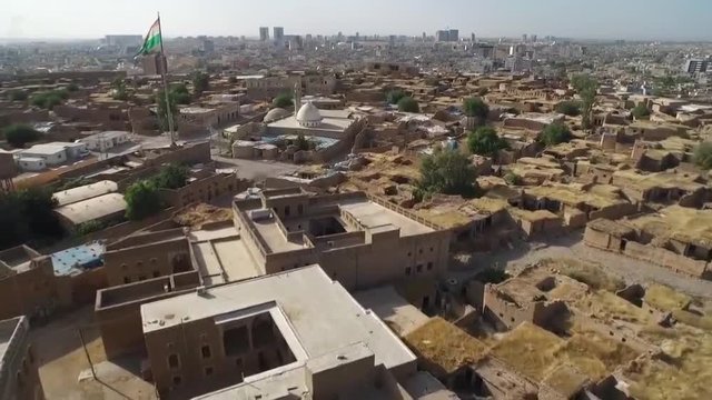 Erbil ancient citadel Arial photography camera pull out
