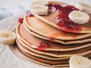 Pancakes with butter and jam