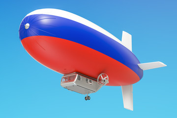 Obraz premium Airship or dirigible balloon with Russian flag, 3D rendering