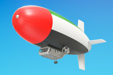 Airship or dirigible balloon with UAE flag, 3D rendering
