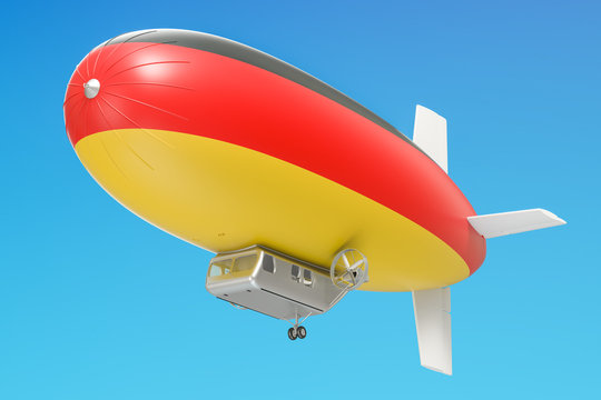 Airship or dirigible balloon with German flag, 3D rendering
