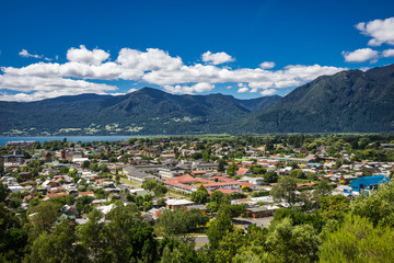View of city of Pucon on sunny day