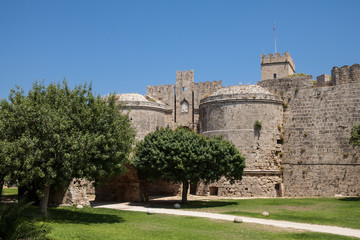 Ruins of the castle and city walls of Rhodes. Defensive Fortress of the Joannites. .Historic castle...