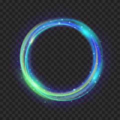 Multicolored glowing fire rings with glitters. Transparency only in vector format