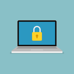 Padlock icon on computer screen. Web security modern flat vector illustration.