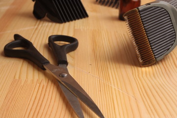 barber tool close up On a wooden