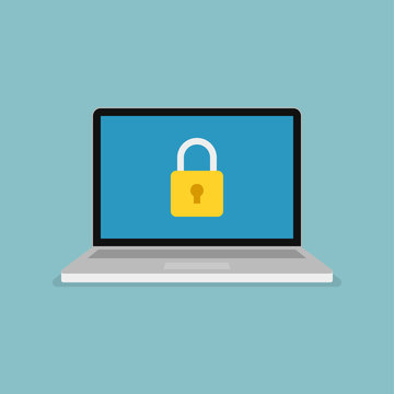 Padlock icon on computer screen. Web security modern flat vector illustration.