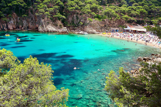 Crystal waters close to the beautiful beach of Aiguablava in Begur village, Mediterranean sea, Catalonia, Spain.