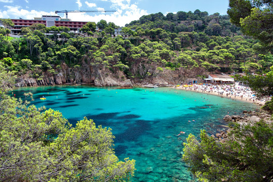Crystal waters close to the beautiful beach of Aiguablava in Begur village, Mediterranean sea, Catalonia, Spain.