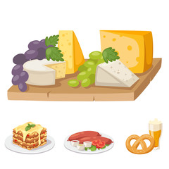 European tasty food cuisine dinner food showing delicious elements flat vector illustration.