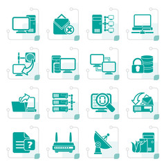 Stylized Computer Network and internet icons - vector icon set