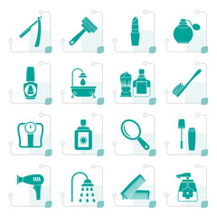 Stylized body care and cosmetics icons - vector icon set