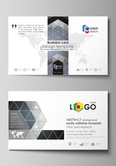 Business card templates. Easy editable layout, vector design template. Colorful dark background with abstract lines. Bright color chaotic, random, messy curves. Colourful decoration.
