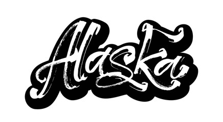 Alaska. Sticker. Modern Calligraphy Hand Lettering for Serigraphy Print