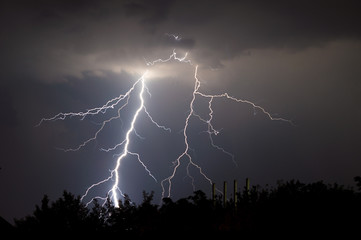 lightnings and thunder bold stike at summer storm