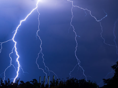 lightnings and thunder bold stike at summer storm