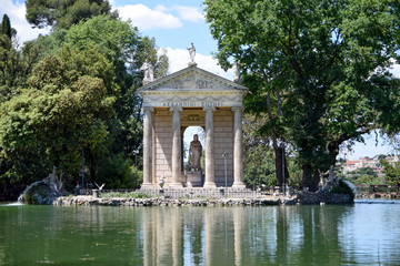 Temple of Asclepius (Tempio di Esculapio) at Villa Borghese Park. Villa Borghese (18 century) - largest Public Park in Rome