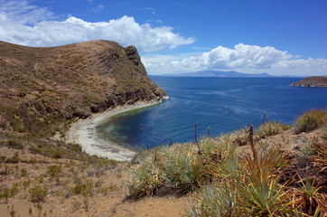 Breath taking view of a beach on the Isla Del Sol on Lake Titicaca
