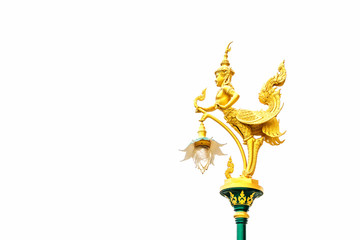 Pole swan gold color stand on white