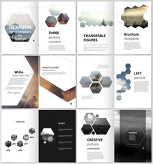 The minimalistic vector illustration of the editable layout of A4 format modern covers design templates for brochure, magazine, flyer, booklet, report. Abstract polygonal modern style with hexagons.