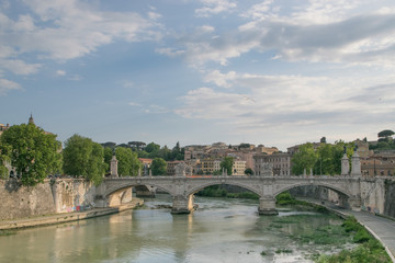 Fototapeta na wymiar Tiver River, view from Ponte Principe Amadeo Savoia Aosta in Rome, Italy