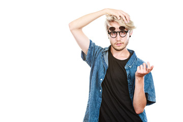 Hipster artistic man with eccentric glasses