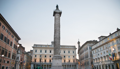 Fototapeta na wymiar Marble Column of Marcus Aurelius in Piazza Colonna square in Rome, Italy