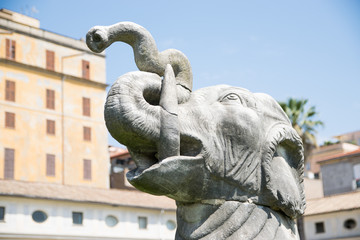 Ancient statue of Elephant  in baths of Diocletian (Thermae Diocletiani) in Rome. Italy