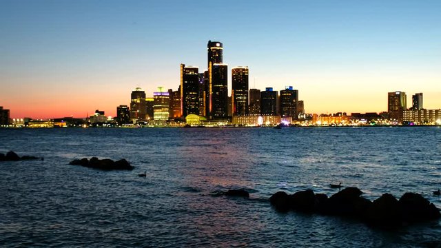 Detroit skyline during sunset 