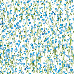 Calico watercolor pattern. Unusual seamless cute small flowers for fabric design. Calico pattern in country stile. Trendy handpainted millefleurs.