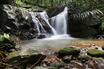 Tropical rainforest waterfall in Sabah Borneo, Malaysia