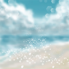 Obraz premium Spring and summer watercolor ocean background with shining sparks and bokeh. Vector Illustration, Graphic Design Editable For Your Design.