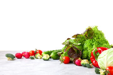 Fresh vegetables on a table. Healthy food. Selective focus. Copy space