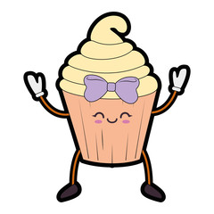 kawaii cupcake icon over white background colorful design vector illustration
