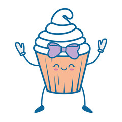 kawaii cupcake icon over white background colorful design vector illustration