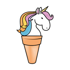 unicorn face in ice cream cone icon over white background colorful design vector illustration