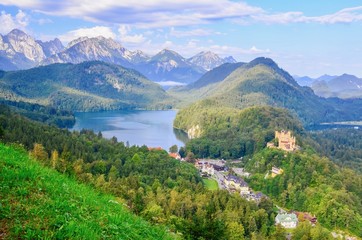 Fototapeta na wymiar Beautiful View of the Bavarian Alps and Hohenschwangau Castle