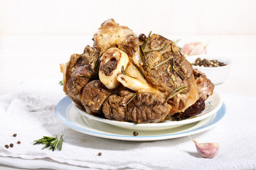 Ossobuco. Braised cross-cut beef shanks.
