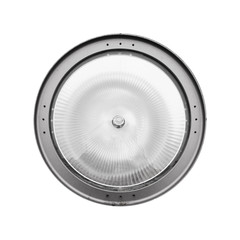 Round outdoor light in gray hood isolated
