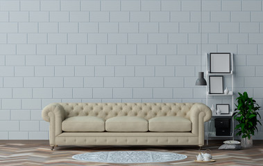 Classic sofa in living room  interior design 3D illustration and white wall simple furniture set,Reception area in the office,room interior design