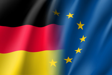 Symbol of Germany is EU member. European Union sign with twelve gold stars on blue and Germany national flag. Vector isolated icon