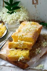 LEMON  and ELDERFLOWER DRIZZLE CAKE.