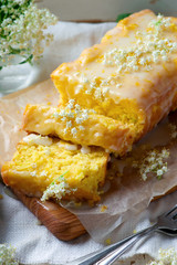 LEMON  and ELDERFLOWER DRIZZLE CAKE.