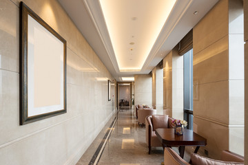 chairs and table in modern corridor