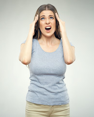 Portrait of woman with headache.