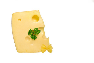 Piece of cheese isolated on white bacground