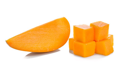 Mango slices on a white background
