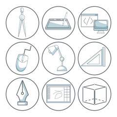 scene silhouette color sections shading of set collection icons elements graphic design on circular frame